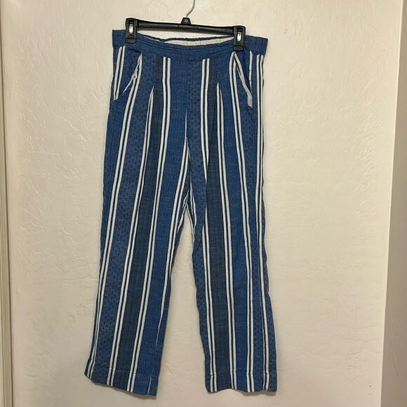 Ace & Jig Atlantic Blue White Stripe Boho Cropped Contemporary Pull-On Pants - Picture 1 of 10